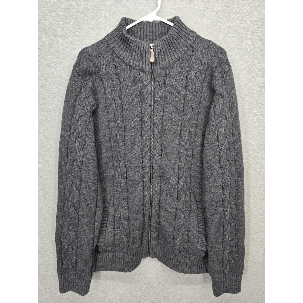 Marled Reunited Clothing Gray Cable Knit Full Zip Sweater Mock Neck XL Unisex